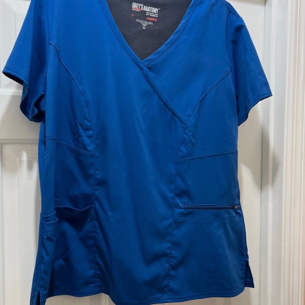 Grey's Anatomy Blue Wrap Short Sleeve Top